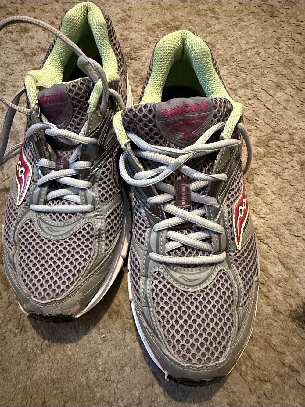 Saucony Women’s Gray and Lime Athletic Running Shoes with Pink Accents